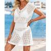 imageATHMILE Womens Swimsuit Cover Up 2026 Short Sleeve V Neck Crochet Bathing Suit Beach Dress Summer Bikini Cover upsWhite