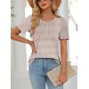 imageATHMILE Womens T Shirts Short Sleeve Summer Tops Pleated Dressy Casual Blouses Spring Clothes Beach Vacation 2026Brown Stripes