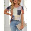 imageATHMILE Womens T Shirts Short Sleeve Summer Tops Pleated Dressy Casual Blouses Spring Clothes Beach Vacation 2026Orange and Blue Plaid