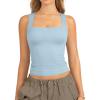 imageATHMILE Tank Tops for Women Square Neck Sleeveless DoubleLayer Tank Tops Basic Tight T ShirtsLight Blue