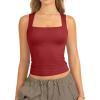 imageATHMILE Tank Tops for Women Square Neck Sleeveless DoubleLayer Tank Tops Basic Tight T ShirtsRed