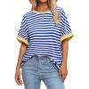 imageATHMILE Womens Oversized T Shirts Summer Tops Spring Casual Loose Fit Workout Short Sleeve 2026 Beach VacationStriped Blue  White