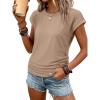 imageATHMILE Womens Summer Tops Cap Sleeve Ruched Tshirts Business Casual Crewneck Trendy Outfits Basic Fashion Dressy ClothesKhaki