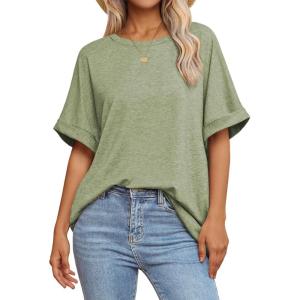 imageATHMILE Womens Oversized T Shirts Summer Tops Spring Casual Loose Fit Workout Short Sleeve 2026 Beach VacationArmy Green