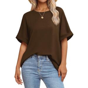 imageATHMILE Womens Oversized T Shirts Summer Tops Spring Casual Loose Fit Workout Short Sleeve 2026 Beach VacationBrown