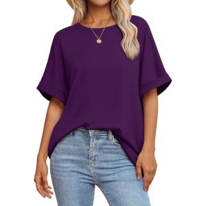 imageATHMILE Womens Oversized T Shirts Summer Tops Spring Casual Loose Fit Workout Short Sleeve 2026 Beach VacationDark Purple