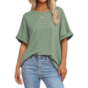 imageATHMILE Womens Oversized T Shirts Summer Tops Spring Casual Loose Fit Workout Short Sleeve 2026 Beach VacationGray Green