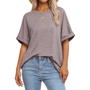 imageATHMILE Womens Oversized T Shirts Summer Tops Spring Casual Loose Fit Workout Short Sleeve 2026 Beach VacationGray Purple
