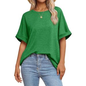 imageATHMILE Womens Oversized T Shirts Summer Tops Spring Casual Loose Fit Workout Short Sleeve 2026 Beach VacationGreen