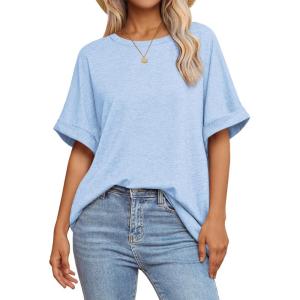 imageATHMILE Womens Oversized T Shirts Summer Tops Spring Casual Loose Fit Workout Short Sleeve 2026 Beach VacationIce Blue