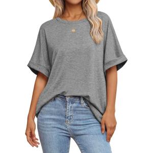imageATHMILE Womens Oversized T Shirts Summer Tops Spring Casual Loose Fit Workout Short Sleeve 2026 Beach VacationLight Gray