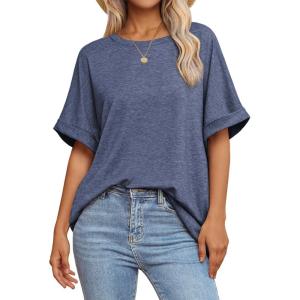 imageATHMILE Womens Oversized T Shirts Summer Tops Spring Casual Loose Fit Workout Short Sleeve 2026 Beach VacationNavy