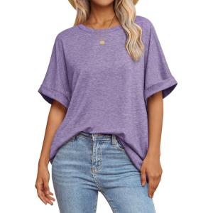 imageATHMILE Womens Oversized T Shirts Summer Tops Spring Casual Loose Fit Workout Short Sleeve 2026 Beach VacationPurple