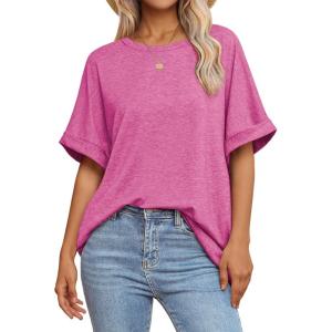 imageATHMILE Womens Oversized T Shirts Summer Tops Spring Casual Loose Fit Workout Short Sleeve 2026 Beach VacationRose Red