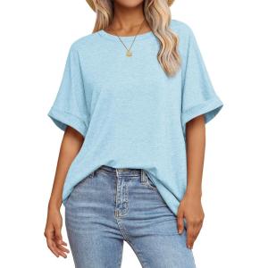 imageATHMILE Womens Oversized T Shirts Summer Tops Spring Casual Loose Fit Workout Short Sleeve 2026 Beach VacationSky Blue
