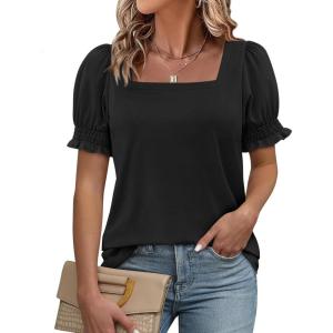 imageATHMILE Womens Summer Tops Square Neck Dressy Casual Blouses Ruffle Sleeve Cute Spring Beach Vacation CausalBlack