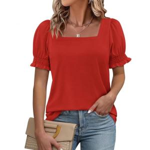imageATHMILE Womens Summer Tops Square Neck Dressy Casual Blouses Ruffle Sleeve Cute Spring Beach Vacation CausalRed