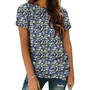 imageATHMILE Womens T Shirt Summer Tops Short Sleeve Fashion School Teachers Clothes 2026 Spring Beach Vacation TrendyBlueflower