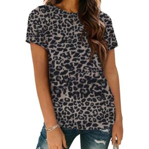 imageATHMILE Womens T Shirt Summer Tops Short Sleeve Fashion School Teachers Clothes 2026 Spring Beach Vacation TrendyGreyleopard
