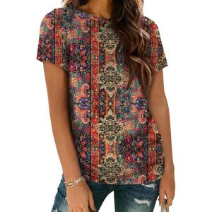 imageATHMILE Womens T Shirt Summer Tops Short Sleeve Fashion School Teachers Clothes 2026 Spring Beach Vacation TrendyPaisley