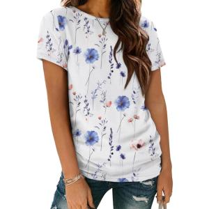 imageATHMILE Womens T Shirt Summer Tops Short Sleeve Fashion School Teachers Clothes 2026 Spring Beach Vacation TrendyWhiteblueflower