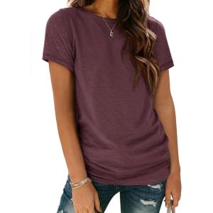 imageATHMILE Womens T Shirt Summer Tops Short Sleeve Fashion School Teachers Clothes 2026 Spring Beach Vacation TrendyWine Red