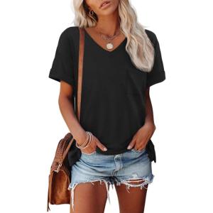 imageATHMILE Womens T Shirts 2026 Short Sleeve VNeck Shirts Cute Fit Summer Casual Tee Tops SXXLBlack