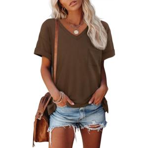 imageATHMILE Womens T Shirts 2026 Short Sleeve VNeck Shirts Cute Fit Summer Casual Tee Tops SXXLBrown