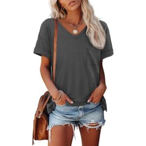 imageATHMILE Womens T Shirts 2026 Short Sleeve VNeck Shirts Cute Fit Summer Casual Tee Tops SXXLDark Gray