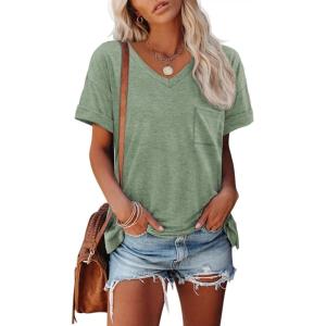 imageATHMILE Womens T Shirts 2026 Short Sleeve VNeck Shirts Cute Fit Summer Casual Tee Tops SXXLGray Green