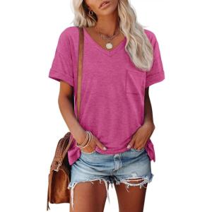 imageATHMILE Womens T Shirts 2026 Short Sleeve VNeck Shirts Cute Fit Summer Casual Tee Tops SXXLHot Pink