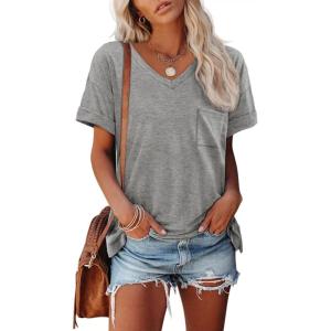 imageATHMILE Womens T Shirts 2026 Short Sleeve VNeck Shirts Cute Fit Summer Casual Tee Tops SXXLLight Gray