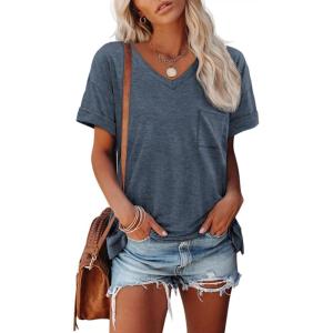 imageATHMILE Womens T Shirts 2026 Short Sleeve VNeck Shirts Cute Fit Summer Casual Tee Tops SXXLNavy Blue