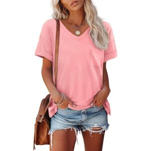 imageATHMILE Womens T Shirts 2026 Short Sleeve VNeck Shirts Cute Fit Summer Casual Tee Tops SXXLPink