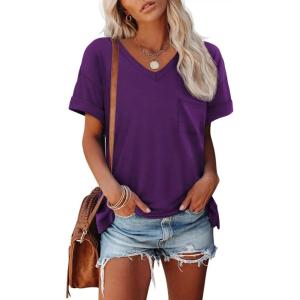 imageATHMILE Womens T Shirts 2026 Short Sleeve VNeck Shirts Cute Fit Summer Casual Tee Tops SXXLPurple