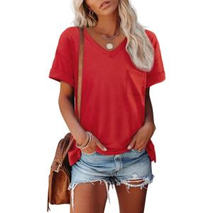 imageATHMILE Womens T Shirts 2026 Short Sleeve VNeck Shirts Cute Fit Summer Casual Tee Tops SXXLRed