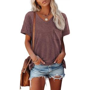 imageATHMILE Womens T Shirts 2026 Short Sleeve VNeck Shirts Cute Fit Summer Casual Tee Tops SXXLWine Red