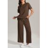 imageATHMILE Womens 2 Piece Lounge Set Fashion Travel Outfits Summer Beach Vacation Tracksuit Comfy Wide Leg Airport LoungewearCoffee