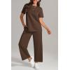 imageATHMILE Womens 2 Piece Lounge Set Fashion Travel Outfits Summer Beach Vacation Tracksuit Comfy Wide Leg Airport LoungewearCoffee