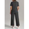 imageATHMILE Womens 2 Piece Lounge Set Fashion Travel Outfits Summer Beach Vacation Tracksuit Comfy Wide Leg Airport LoungewearDark Grey