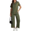 imageATHMILE Womens 2 Piece Lounge Set Fashion Travel Outfits Summer Beach Vacation Tracksuit Comfy Wide Leg Airport LoungewearArmy Green