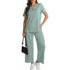 imageATHMILE Womens 2 Piece Lounge Set Fashion Travel Outfits Summer Beach Vacation Tracksuit Comfy Wide Leg Airport LoungewearLake Blue