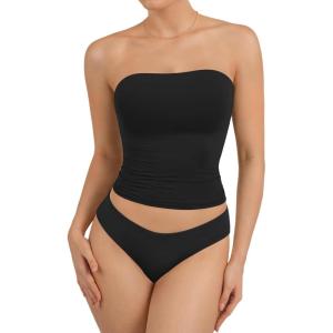 imageATHMILE Women Sexy Tube Top Summer Y2K Going Out Double Lined Basic Tank TopBlack