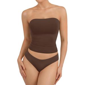 imageATHMILE Women Sexy Tube Top Summer Y2K Going Out Double Lined Basic Tank TopBrown