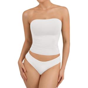 imageATHMILE Women Sexy Tube Top Summer Y2K Going Out Double Lined Basic Tank TopWhite