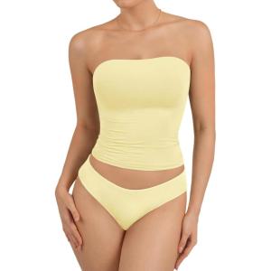 imageATHMILE Women Sexy Tube Top Summer Y2K Going Out Double Lined Basic Tank TopYellow