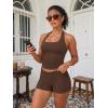 imageATHMILE Womens Halter Tank Tops Sexy Backless Double Lined Basic Shirts Y2K Trendy Going Out TopsBrown