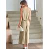 imageATHMILE Womens Summer 2 Piece Outfits Sleeveless Tank Crop Button Back Top Cropped Wide Leg Pants Set PocketsKhaki