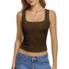 imageATHMILE Tank Top for Women Crop Square Neck Lace Trim Spring Summer Sleeveless Double Lined Basic Going Out Y2k Outfits 2026Brown