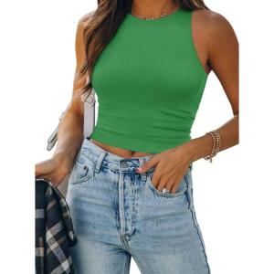imageATHMILE Womens Double Lined Crop Tank Tops Casual Basic Shirts Sleeveless Workout Tops Cute Summer Clothes Teen GirlsGreen